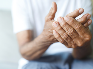A close up of an elderly persons hands.
