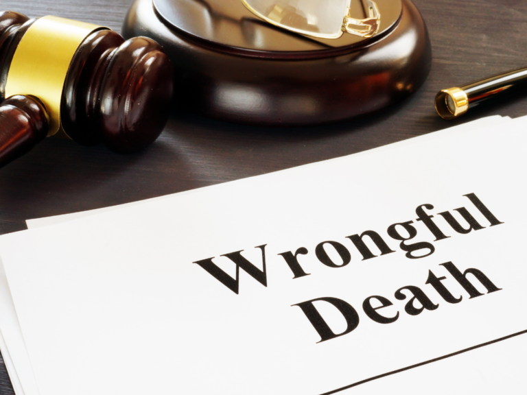 Wrongful death spelled out with a judges gavel